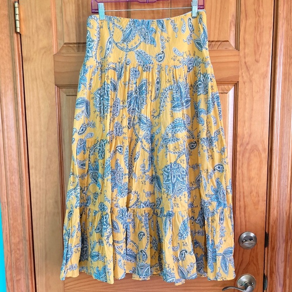 Women’s size medium Chaps yellow and blue paisley/floral patterned long skirt - Picture 1 of 7
